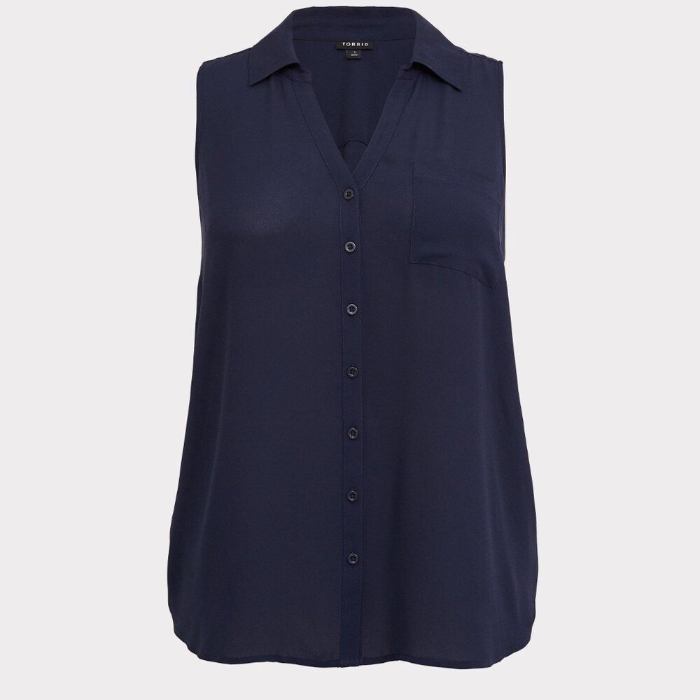 Torrid Navy Georgette Button-Down Tank - image 4